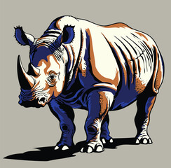 Rhinoceros standing front view. Illustration of a rhinoceros in vector.