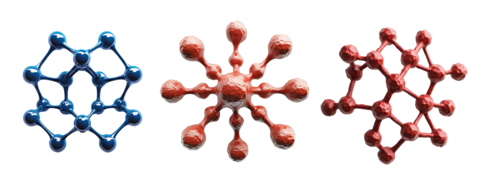 Three colorful molecular structures displayed, illustrating the beauty of chemical compounds and scientific exploration.