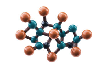 A detailed molecular structure depicting interconnected atoms in a vibrant arrangement, emphasizing chemical complexity and beauty.