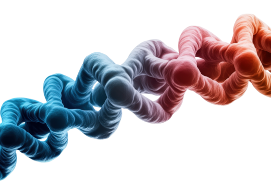 Abstract representation of a molecular structure in vibrant blue and red hues, symbolizing science and innovation.