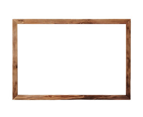An empty wooden frame isolated on an isolated background. The frame is made of dark wood and has a rectangular shape.