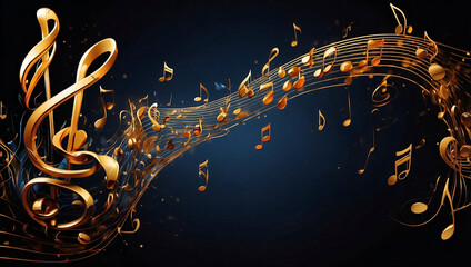 Glowing shiny musical notes background design.