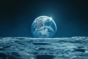 Earth seen from the moon's surface, space background