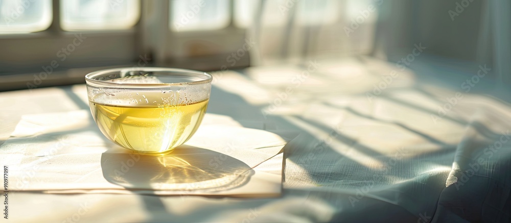 Aufkleber A see through cup is placed on white paper against a window backdrop with plenty of space for adding images. copy space available