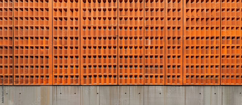Poster the facade consists of facing brick showcasing the textured surface of an orange brick wall with amp