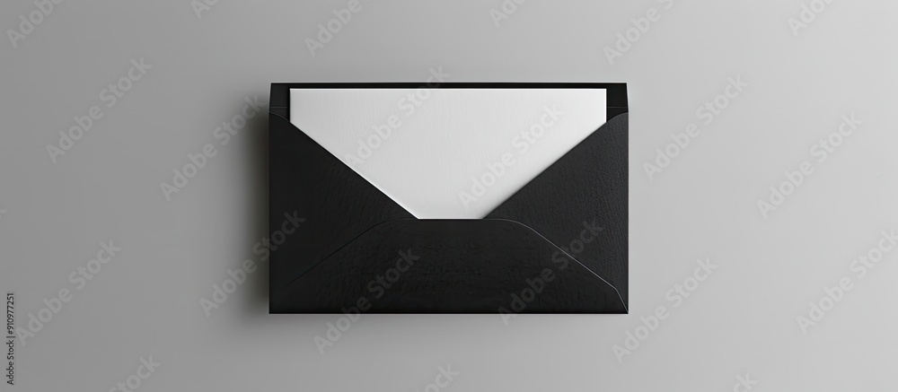 Poster mockup featuring a black envelope and an empty white card against a grey background ideal for invita