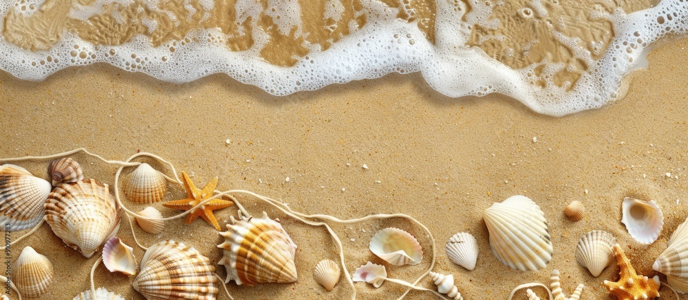 Poster A summer themed scene featuring a sandy beach with seashells and string ideal for a copy space image