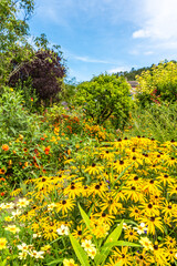 Glimpse of the colorful garden in the French Impressionist painter Claude Monet's house and...