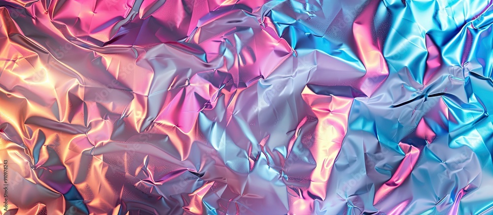 Poster Shiny multicolored background made from crumpled holographic foil texture with a copy space image