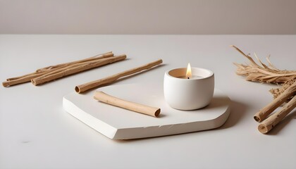 Naklejka premium Peaceful meditation space with palo santo sticks white background