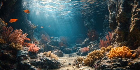 Fish swimming in coral reef