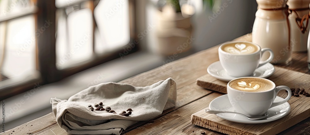 Aufkleber Coffee shop serving latte art with a beautiful presentation in a scene perfect for a copy space image