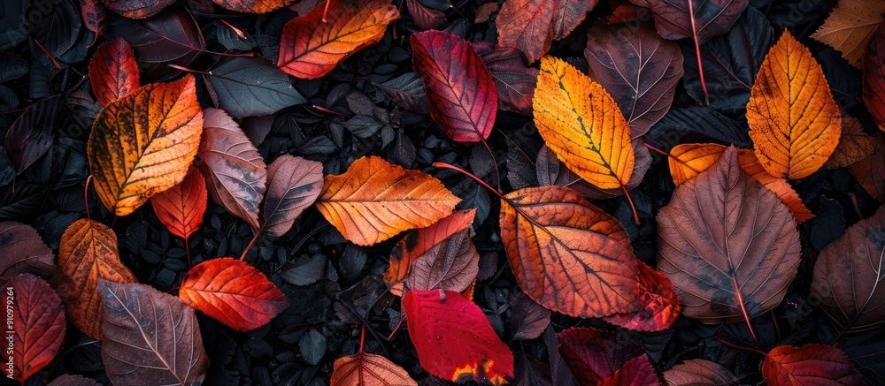 Aufkleber Horizontal image featuring autumn leaves texture with empty space for text in the center perfect for a copy space image