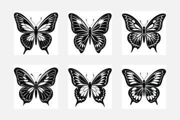 Simple butterfly silhouette white background artwork set
