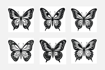 Unique butterfly silhouette white background artwork set
