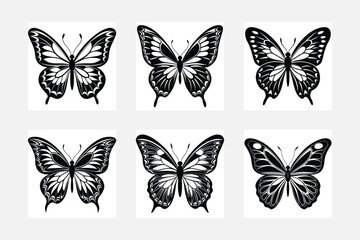 Stunning butterfly silhouette white background artwork set

