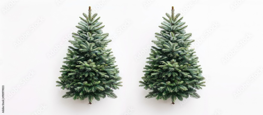 Leinwandbilder two christmas trees on a white background creating a festive holiday setting with a flat lay and top