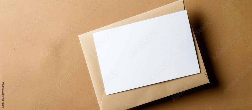 Poster on a brown background display a white paper card that is empty for a message with ample copy space i
