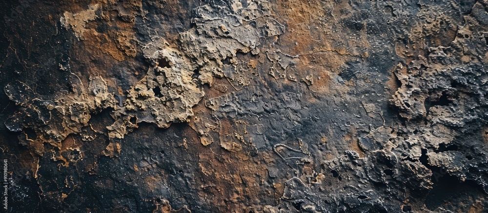 Poster Close up of a rough textured surface with natural earthy tones ideal for an architectural or abstract composition with a modern grunge style providing copy space for an image