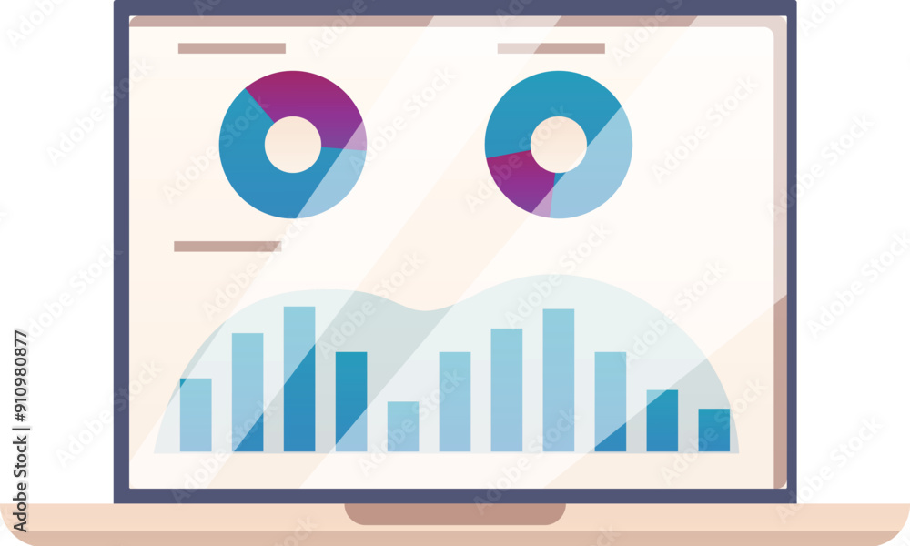Poster laptop is showing charts and graphs, representing data analysis and business statistics