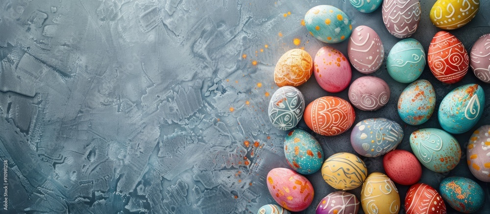 Aufkleber colorful easter eggs over background with copy space image
