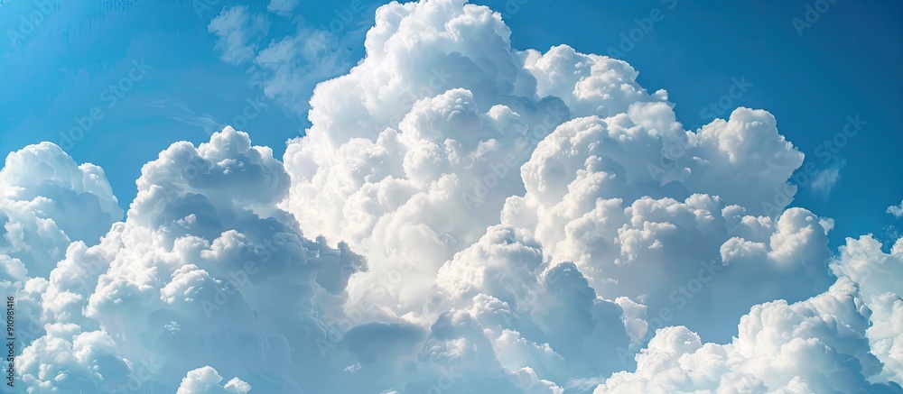Poster white clouds against a blue sky with copy space image symbolizing freedom and suitable for banners o