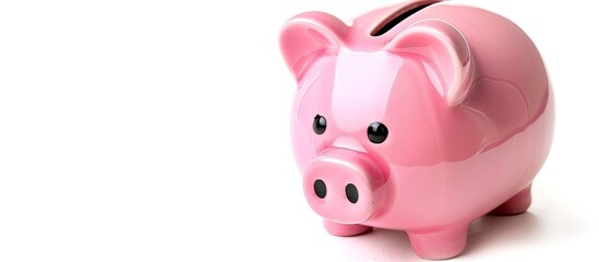 Piggy bank profile on a white background with copy space image