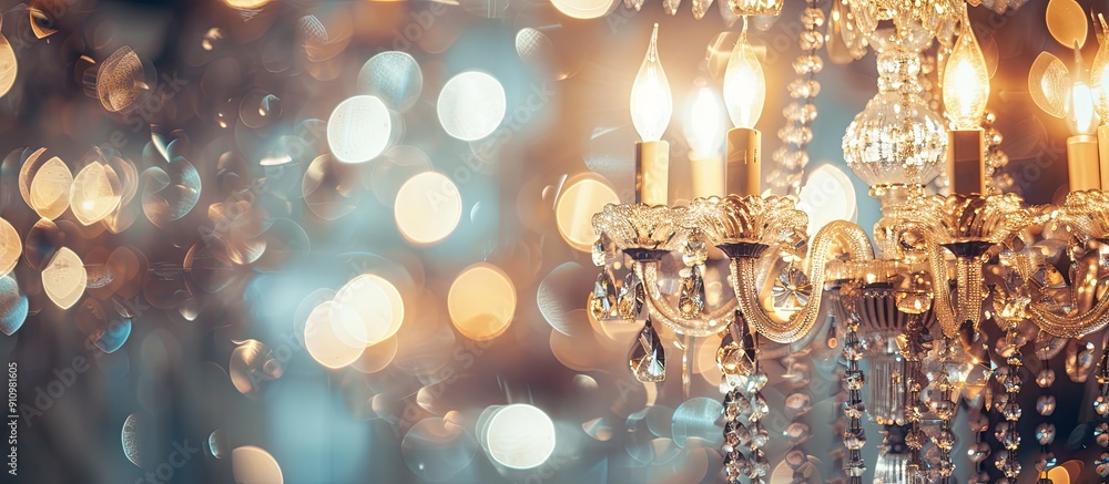 Poster create a blurry and defocused image of a sparkling crystal chandelier perfect as a background with c