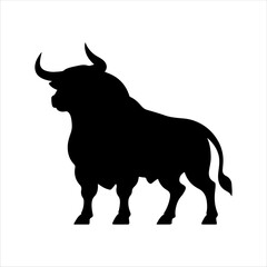 Black bull silhouette on white background. Bull icon sign vector illustration design.