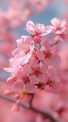 Obraz premium Selective focus of beautiful branches of pink Cherry blossoms on the tree under blue sky, Beautiful Sakura flowers during spring season in the park