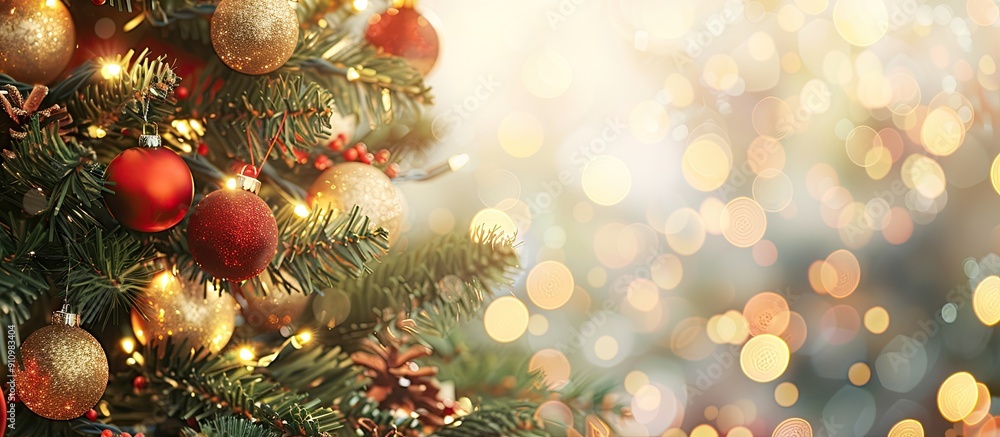 Aufkleber festive christmas tree and decorations create a blurred holiday background with ample copy space ima