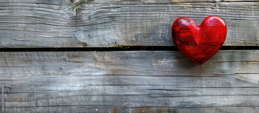 Aufkleber red heart on a gray wooden background with copy space image
