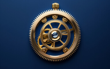 Fototapeta premium Precision Macro Shot of a CNC Machined Metal Gear Against Deep Blue Background