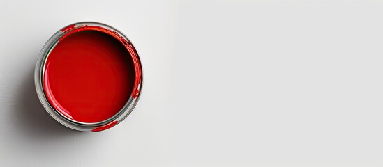 Top view of a red paint can isolated on a white backdrop with space for added elements in the image. copy space available