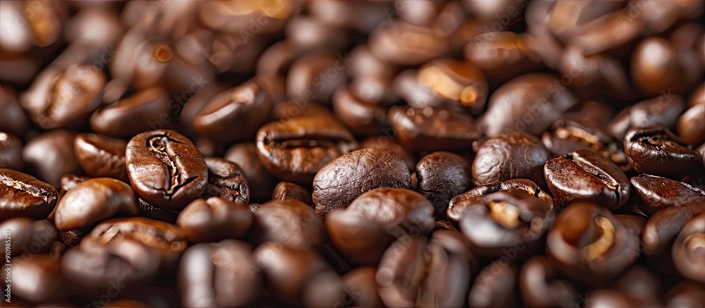 Poster close up photo of spilled coffee grains with a copy space image for the frame background
