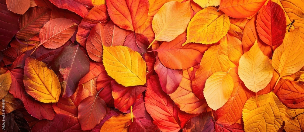 Poster background featuring colorful autumn leaves with copy space image available
