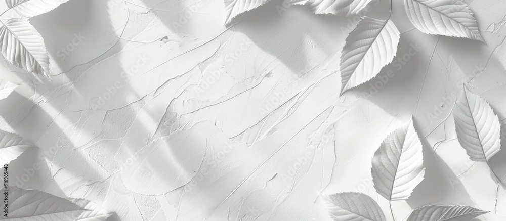 Poster Create a lifelike leaf shadow overlay on a white textured background perfect for product displays backdrops and mockups requiring copy space image