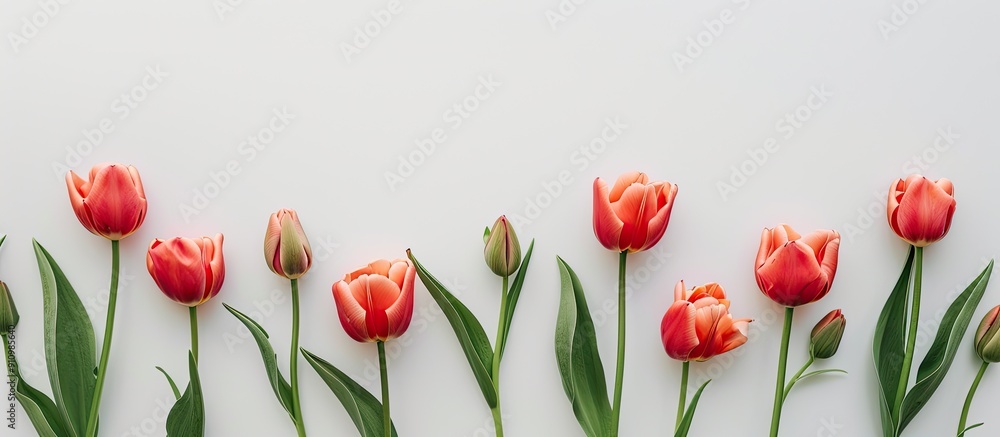 Aufkleber tulips on a white backdrop with copy space image