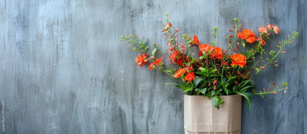 Poster flowers creatively arranged in envelope with ample copy space image