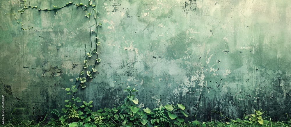 Poster old green background with a concrete wall suitable for copy space image