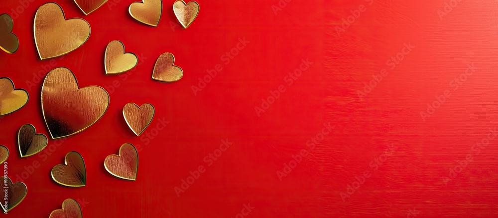 Aufkleber valentine s day concept with heart shaped gold paper cutouts on a vibrant red backdrop perfect for u