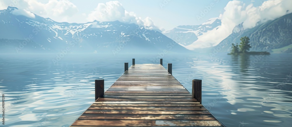 Poster scenic pier by the lake with ample copy space image