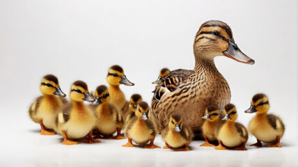 duck with ducklings on a white background
