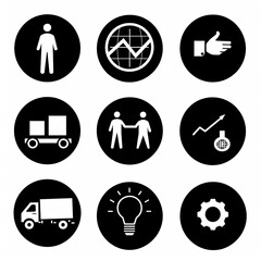 business icon set in black and with 
