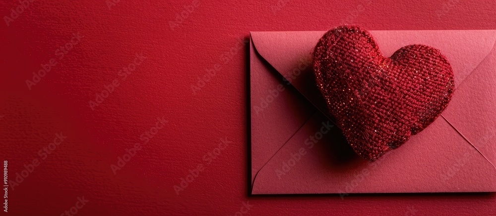 Leinwandbilder valentine concept with a heart on a red envelope creating a romantic copy space image