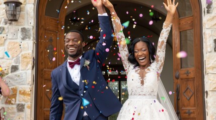 The joyful wedding exit