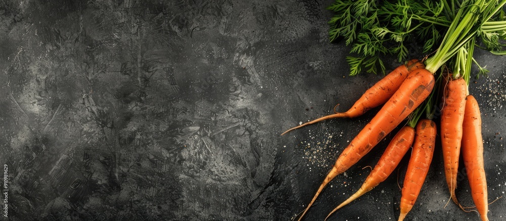 Poster A rustic picture featuring fresh carrots on a textured background includes copy space image