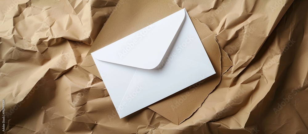 Poster on a brown background display a white paper card that is empty for a message with ample copy space i