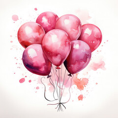 Watercolor Balloons stains and splashes, congratulation, postcard, holiday, birthday, anniversary, boy, birthday, newborn, party, generative AI