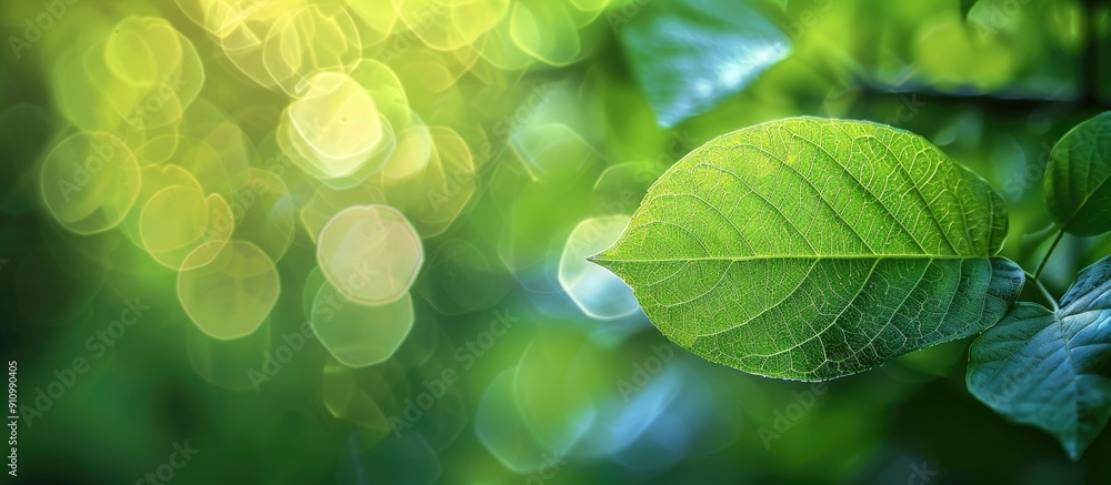 Aufkleber nature themed green leaf displayed against a blurred backdrop with attractive bokeh effects providin
